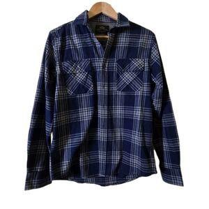 MBX Premium Goods Flannel Shirt Mens Small Blue Plaid Button Up Long Sleeve‎